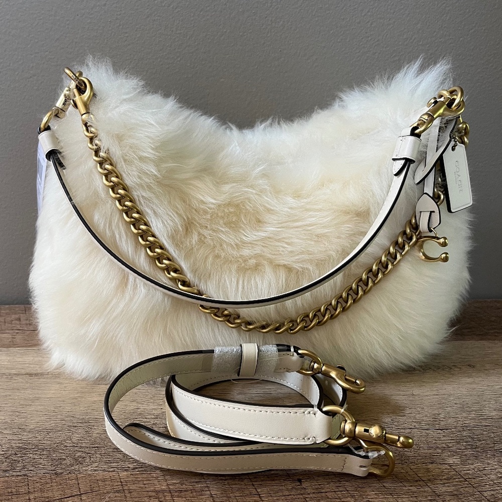 Coach Shearling Juliet Shoulder Bag 25 in Natural